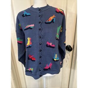 Christine Foley NWT Art To Wear Shoes‎ Cardigan Sweater Sz 2(M/L) Vintage Cotton